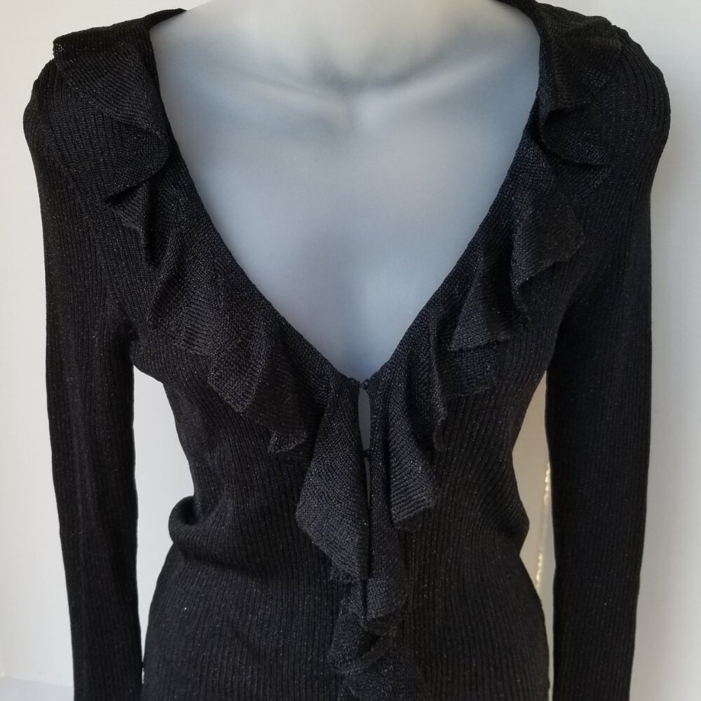 NWT DANA BUCHMAN Semi Sheer Tight Fit Ruffle Accent Sparkle Top Jacket MEDIUM